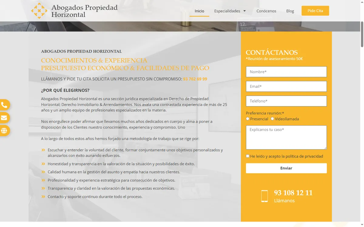 Página de inicio de la web de Abogados Propiedad Horizontal, abogados de comunidades en Barcelona