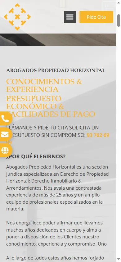 Versión móvil de la web de Abogados Propiedad Horizontal, Barcelona