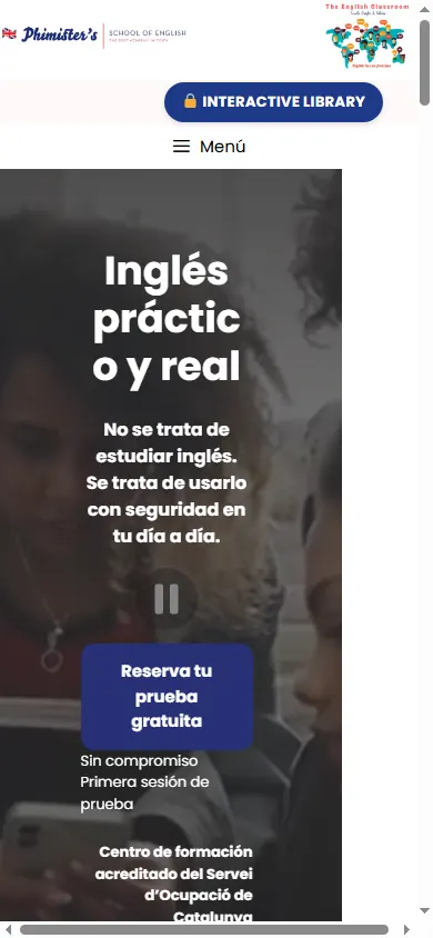Versió mòbil de la web de Phimister's School of English, Cabrera de Mar