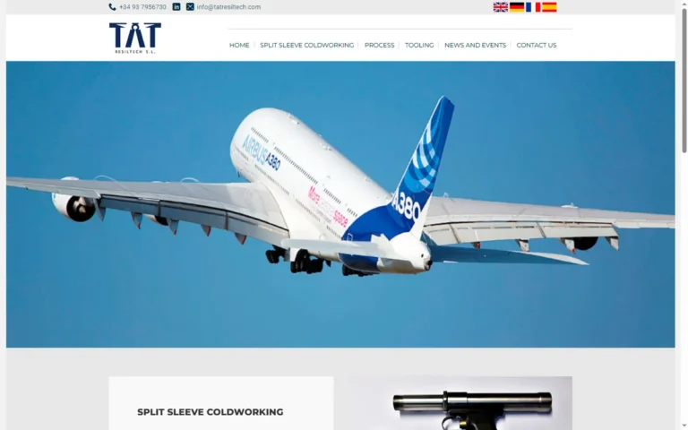 Pàgina d'inici de la web de TAT Resiltech, empresa aeronàutica a Canet de Mar