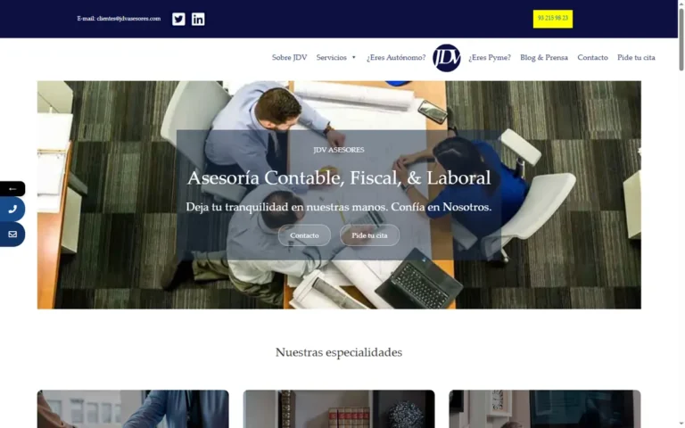 Pàgina d'inici de la web de JDV Asesores, assessoria comptable i fiscal a Barcelona