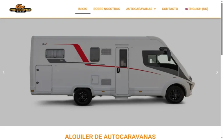 Pàgina d'inici de la web d'EBO Motorhomes, lloguer d'autocaravanes a Vilanova del Vallès