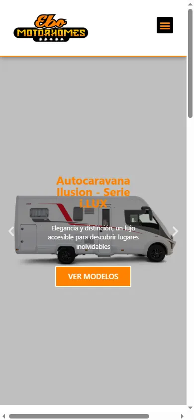Versión móvil de la web de EBO Motorhomes, Vilanova del Vallès