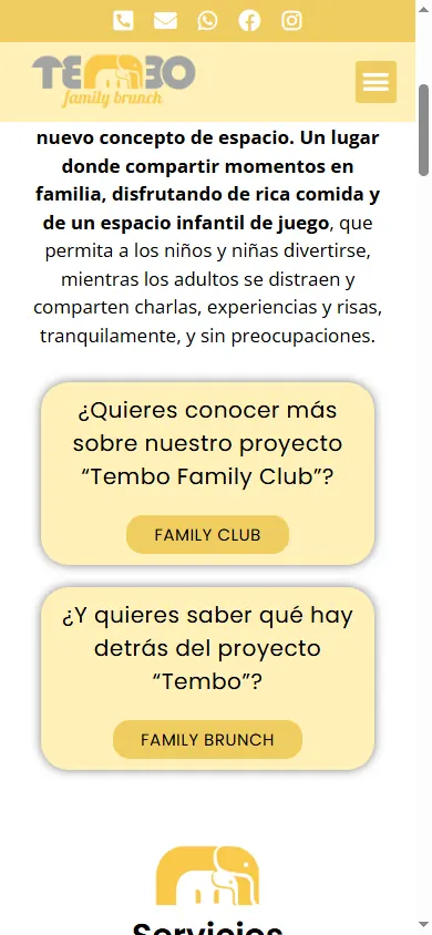 Versión móvil de la web de Tembo Family Brunch, Barcelona