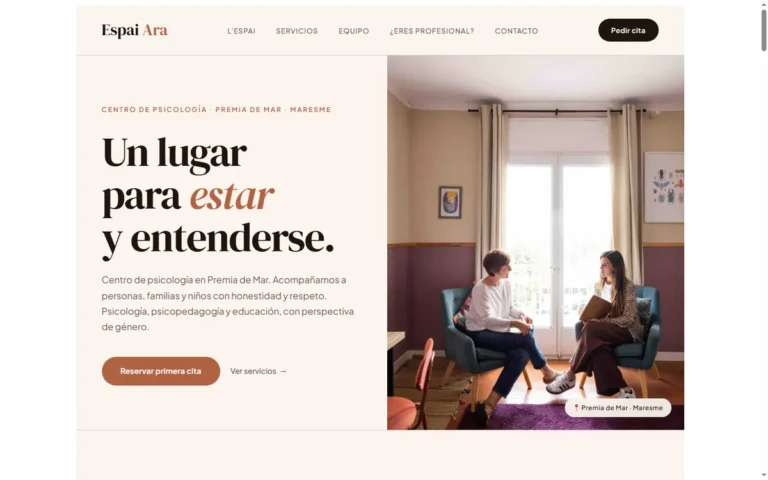 Página de inicio de la web de Espai Ara Psicologia, psicología en Premià de Mar