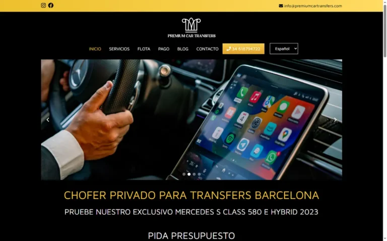Página de inicio de la web de Premium Car Transfers, chófer privado en Barcelona