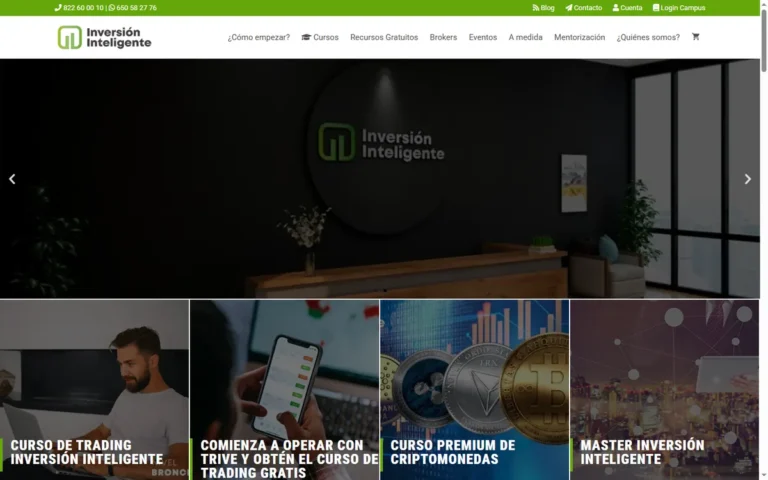 Pàgina d'inici de la web d'Inversión Inteligente, cursos de trading online a Adeje
