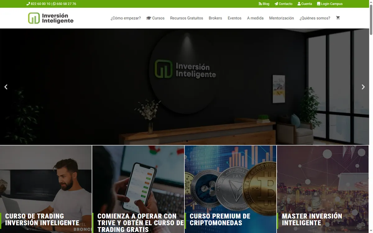 Página de inicio de la web de Inversión Inteligente, cursos de trading online en Adeje