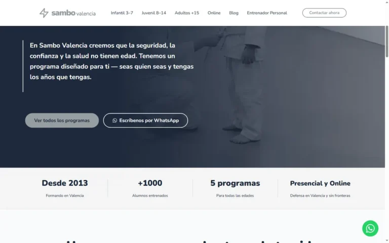 Página de inicio de la web de Sambo Valencia, escuela de defensa personal en Valencia