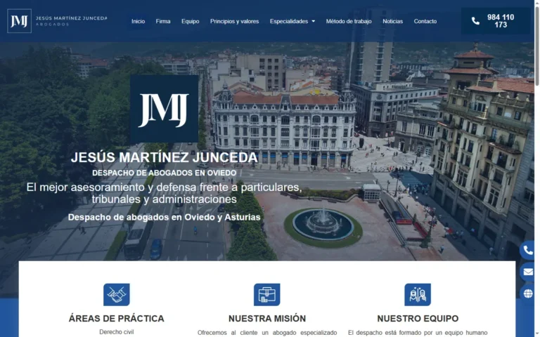 Pàgina d'inici de la web de JMJ Abogados, despatx d'advocats a Oviedo