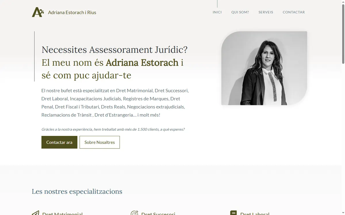 Página de inicio de la web de Adriana Estorach Advocats, despacho de abogados en Pallejà