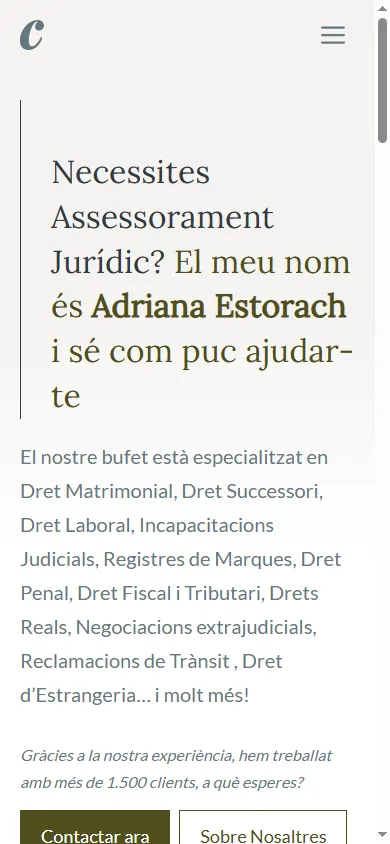 Versión móvil de la web de Adriana Estorach Advocats, Pallejà
