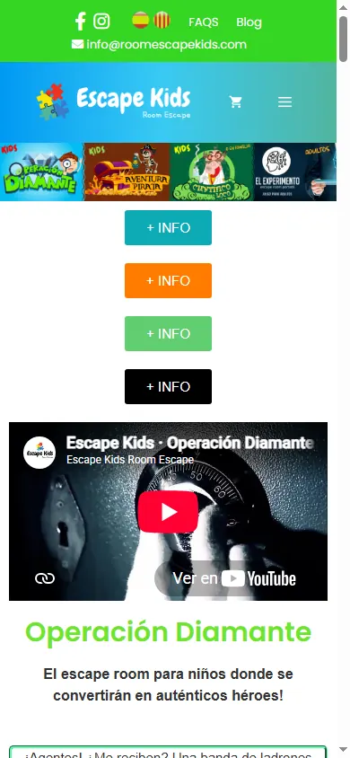Versió mòbil de la web de Room Escape Kids, L'Ametlla del Vallès