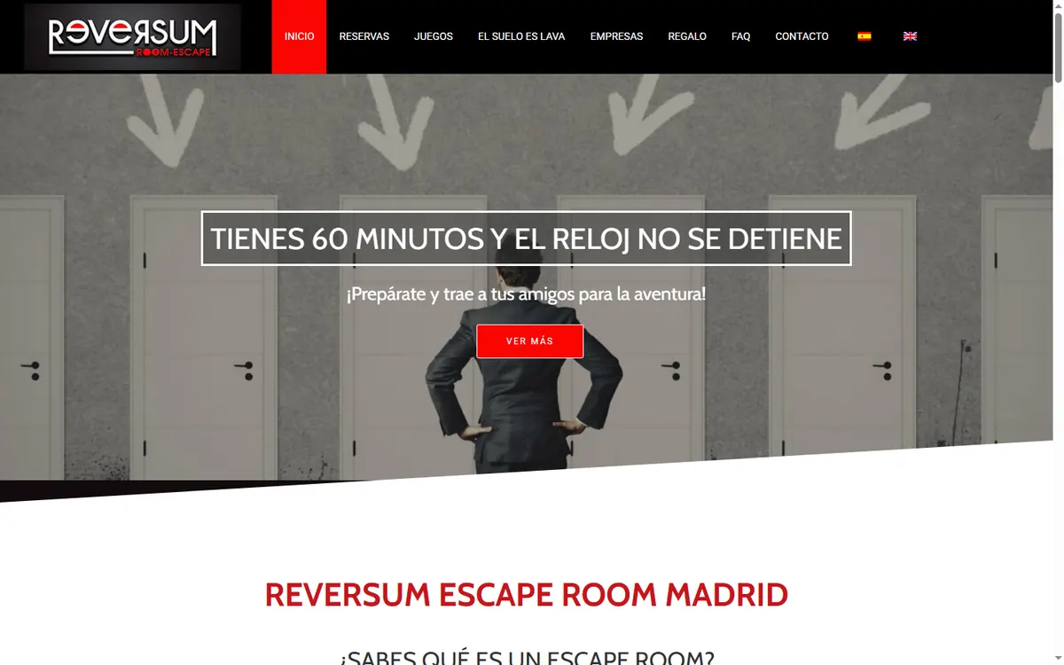 Página de inicio de la web de Reversum Room Escape, escape room en Madrid