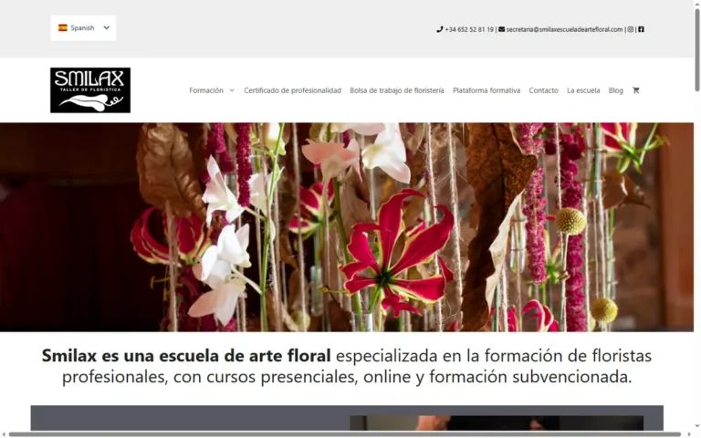 Pàgina d'inici de la web de Smilax, escola d'art floral a Vilassar de Mar