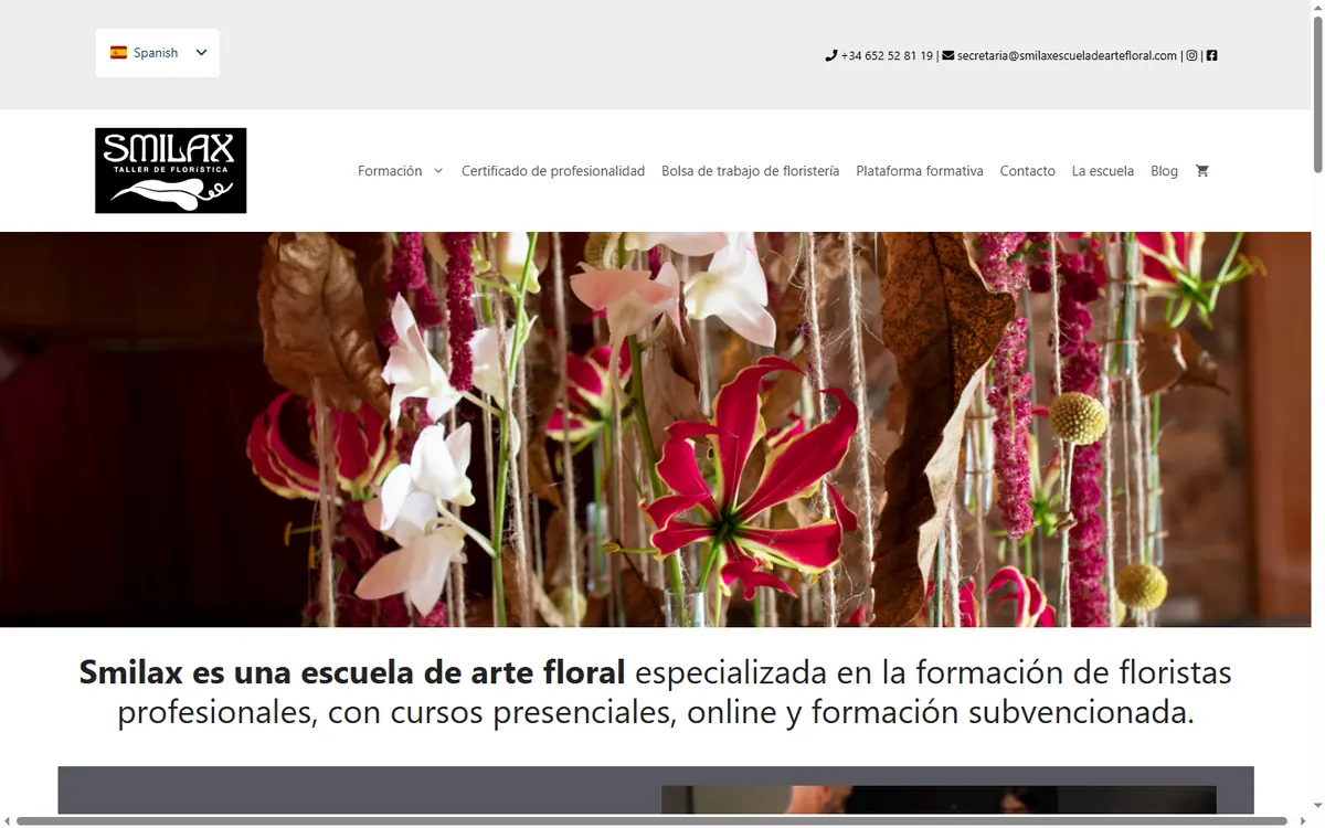 Pàgina d'inici de la web de Smilax, escola d'art floral a Vilassar de Mar