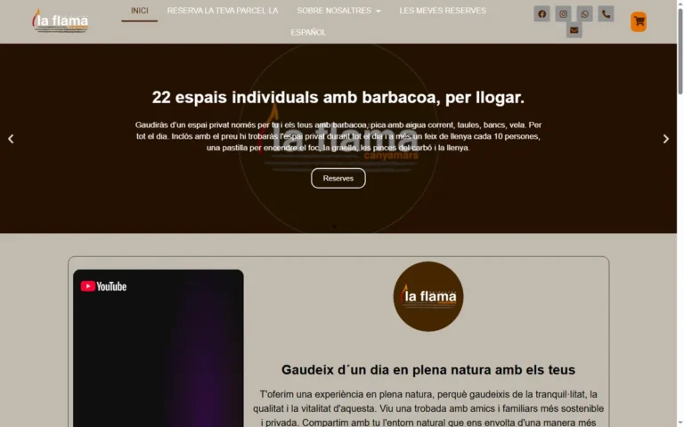 Página de inicio de la web de Espai La Flama, espacio de ocio en Dosrius