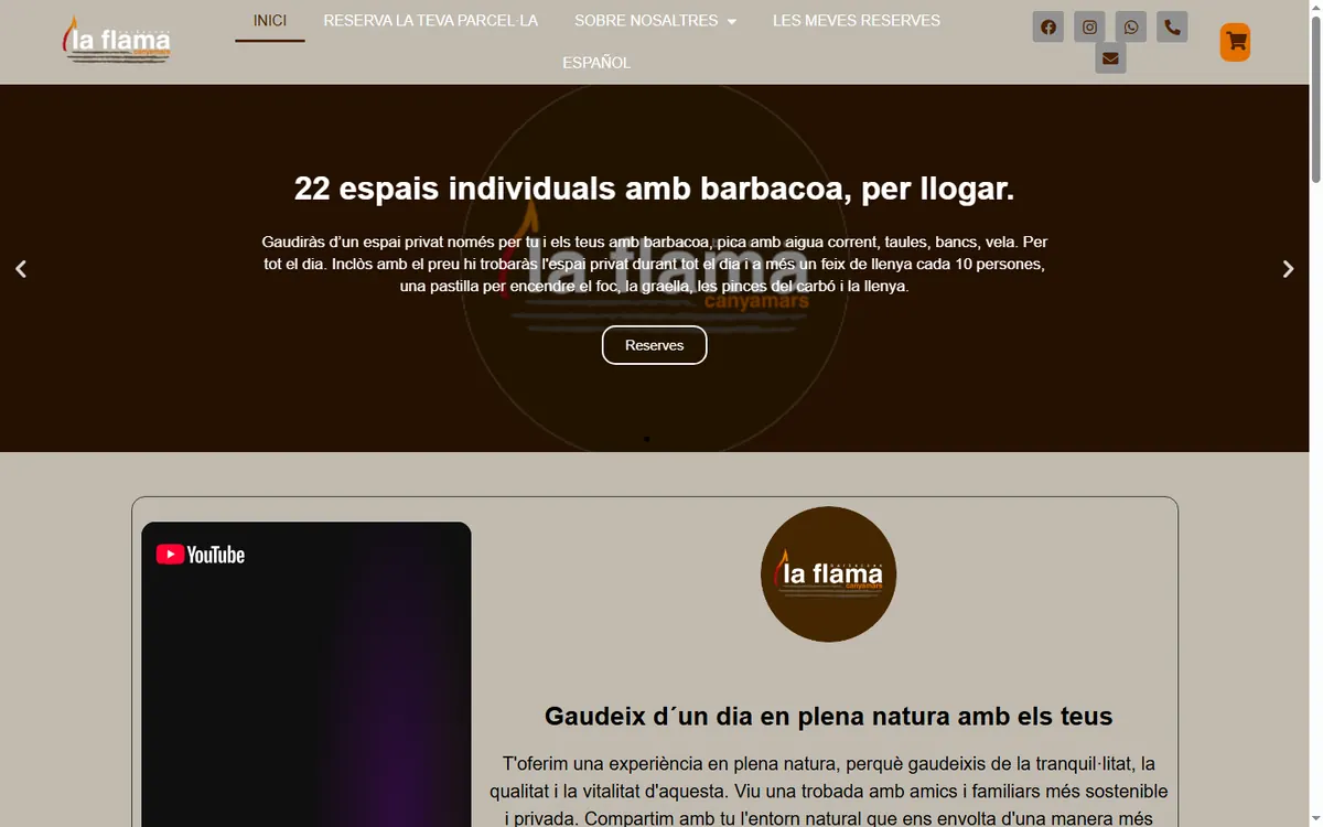 Pàgina d'inici de la web d'Espai La Flama, espai d'oci a Dosrius