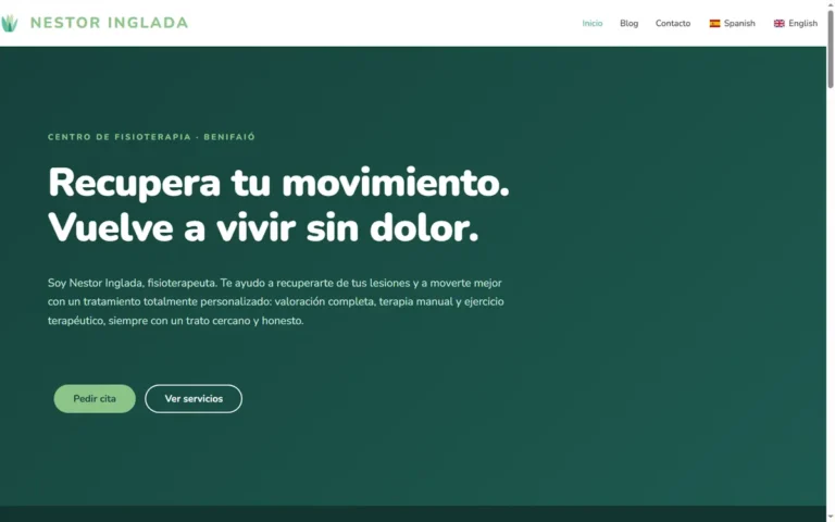 Página de inicio de la web de Néstor Inglada Fisioterapia, fisioterapeuta en Benifaió