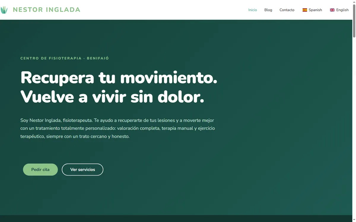 Página de inicio de la web de Néstor Inglada Fisioterapia, fisioterapeuta en Benifaió