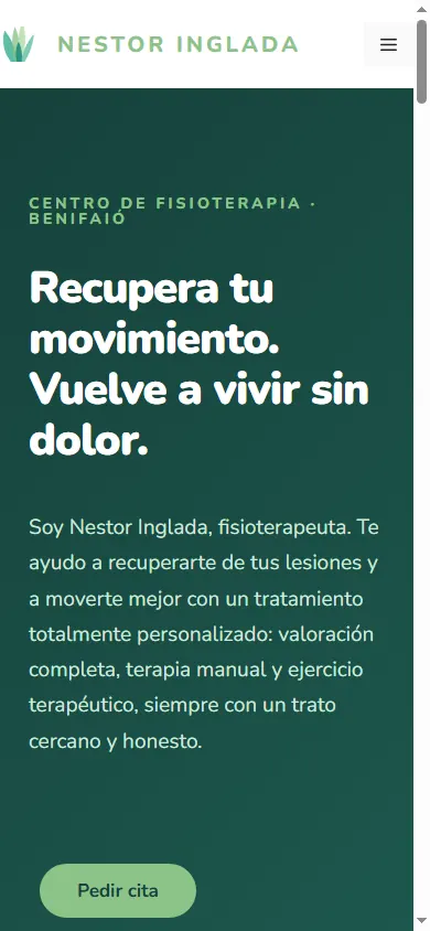 Versión móvil de la web de Néstor Inglada Fisioterapia, Benifaió
