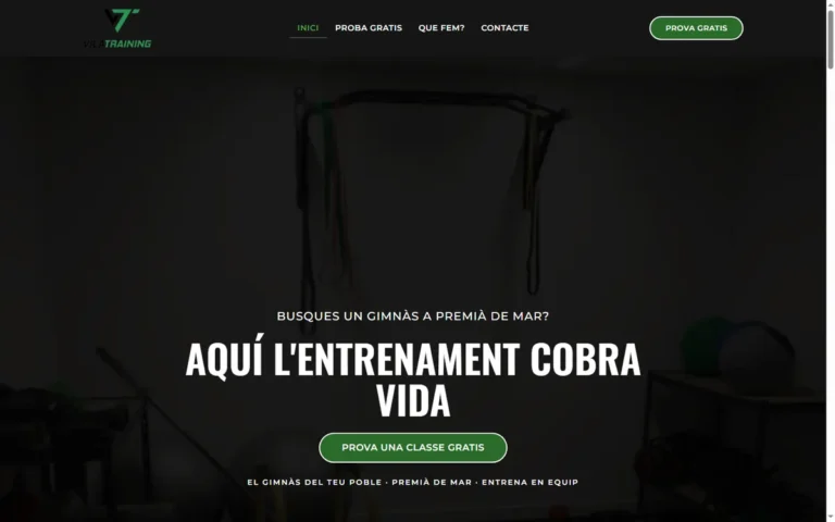 Página de inicio de la web de Vilatraining, gimnasio en Premià de Mar