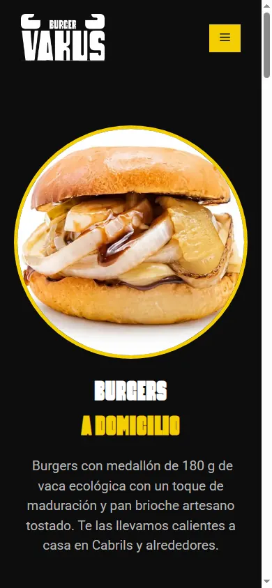 Versió mòbil de la web de Vakus Burger, Cabrils