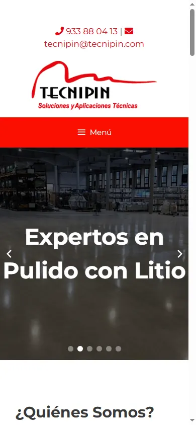 Versión móvil de la web de Tecnipin, Badalona