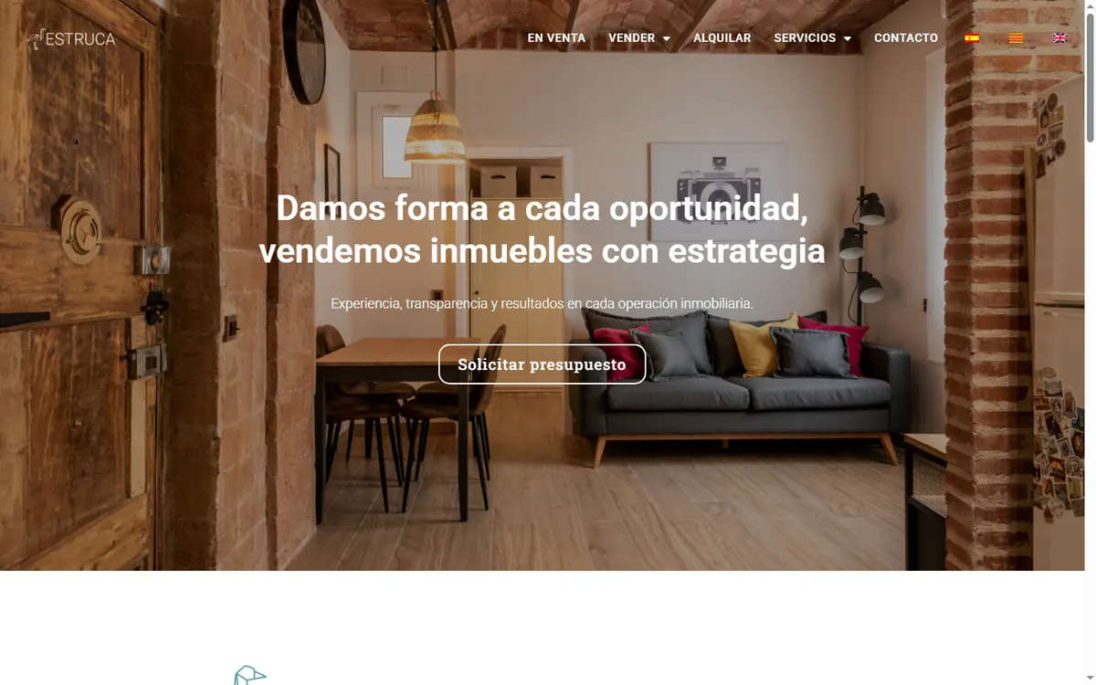 Página de inicio de la web de Estruca, inmobiliaria en Badalona