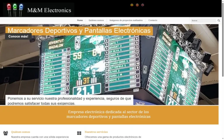 Pàgina d'inici de la web de M&M Electronics, marcadors esportius a Mataró