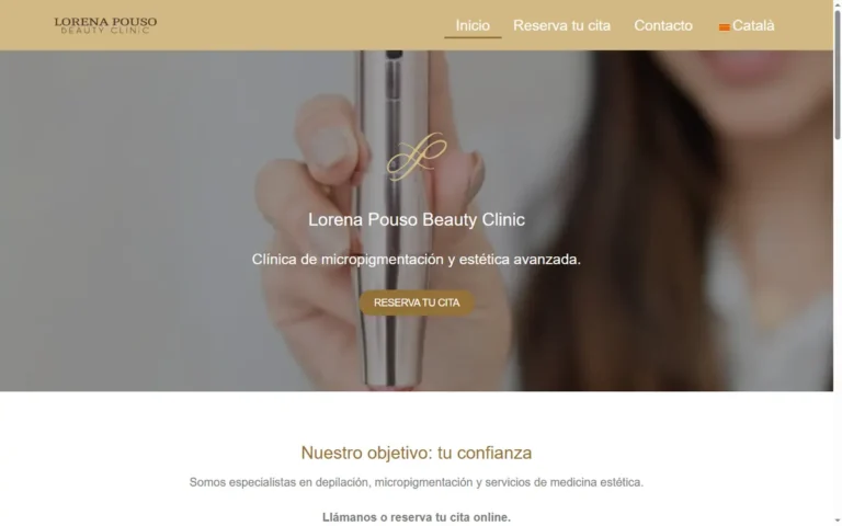 Pàgina d'inici de la web de Lorena Pouso Beauty Clinic, micropigmentació a Sabadell