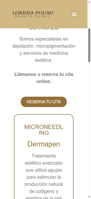 Versió mòbil de la web de Lorena Pouso Beauty Clinic, Sabadell