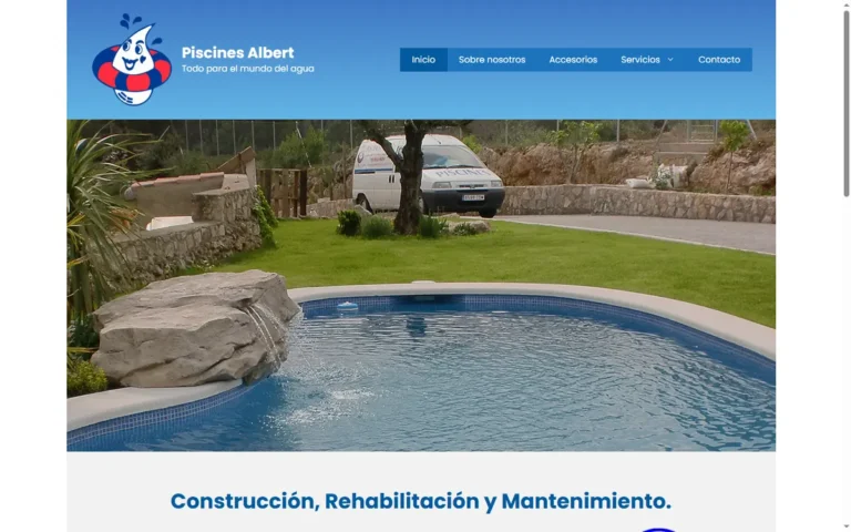 Pàgina d'inici de la web de Piscines Albert, empresa de piscines a Vallirana