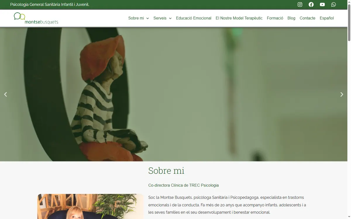 Pàgina d'inici de la web de Montse Busquets, psicologia infantil a Barcelona