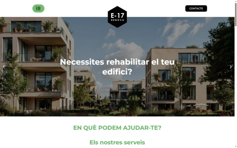 Pàgina d'inici de la web d'E-17 Renova, rehabilitació d'edificis a Premià de Mar
