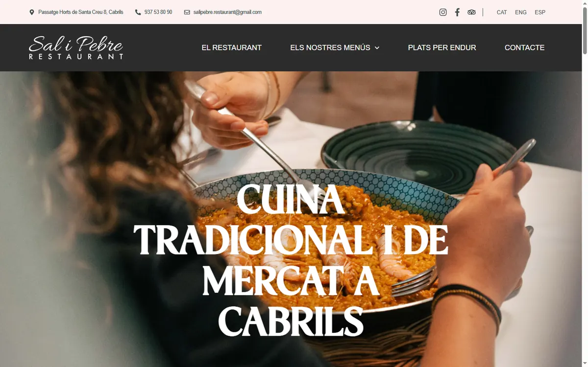 Pàgina d'inici de la web de Sal i Pebre, restaurant a Cabrils
