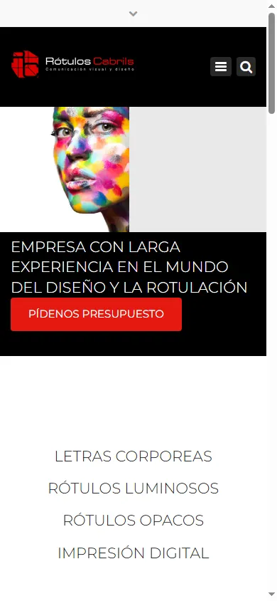 Versión móvil de la web de Rótulos Cabrils, Cabrils