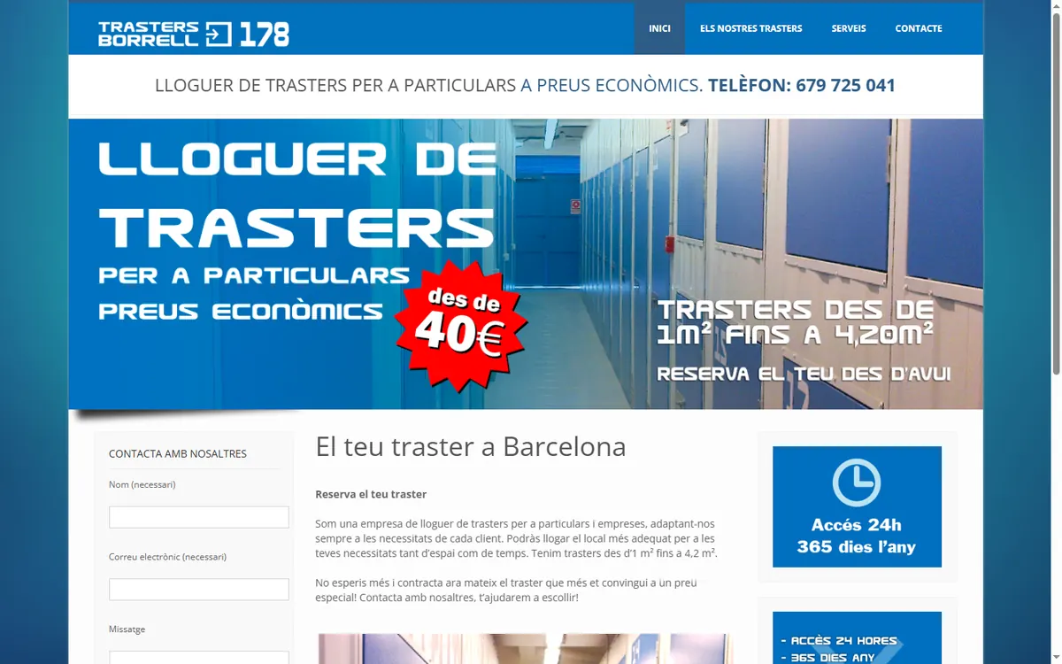 Página de inicio de la web de Trasters Borrell 178, trasteros en Barcelona