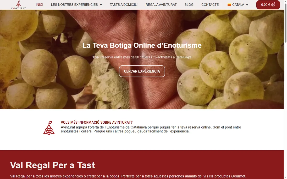 Página de inicio de la web de Avinturat, experiencias de enoturismo en Premià de Mar