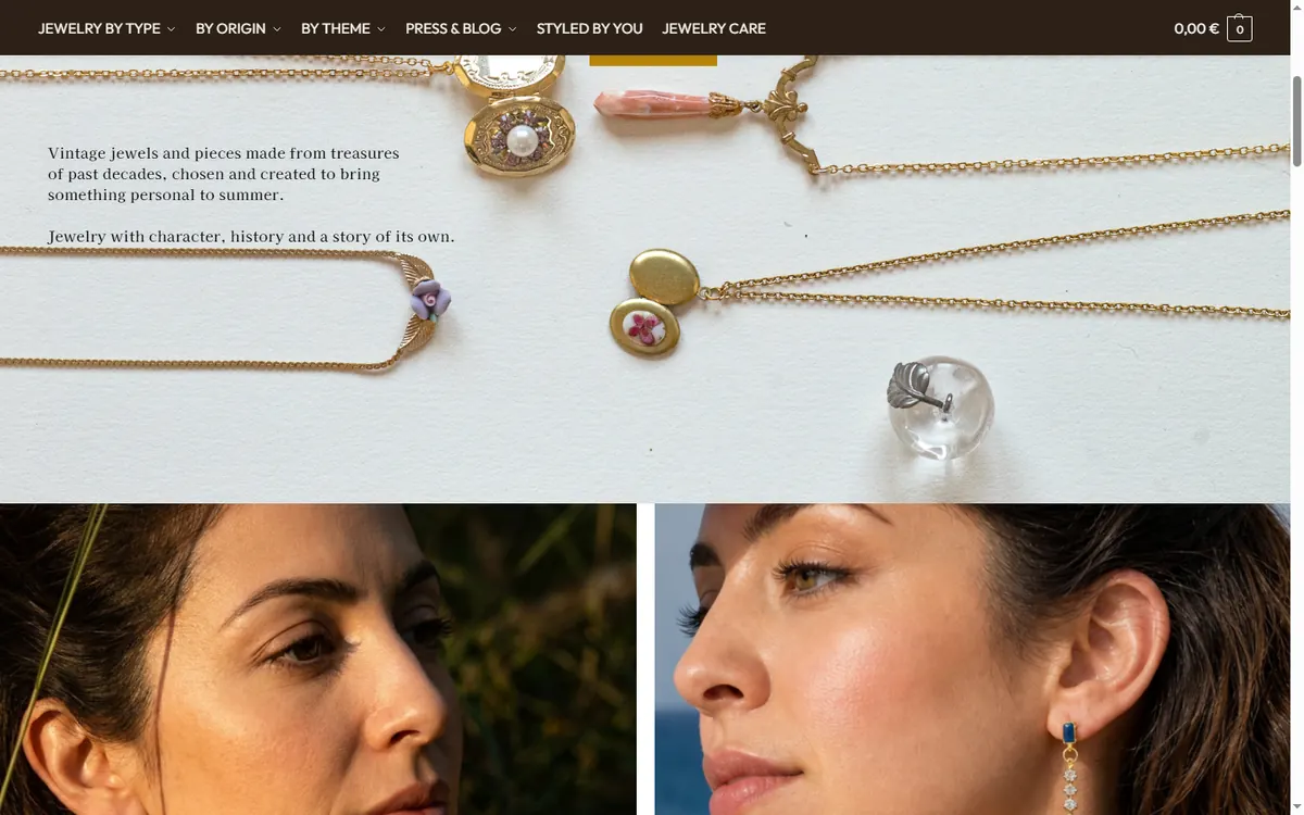 Pàgina d'inici de la web de Vintage Jewels by Lulu, joieria vintage online a Barcelona