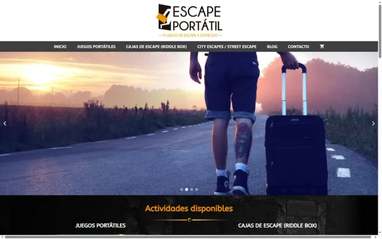 Pàgina d'inici de la web d'Escape Portátil, jocs d'escapada a domicili a Madrid
