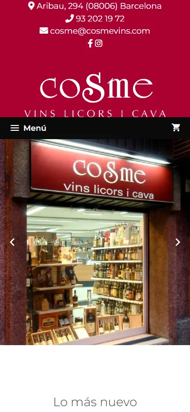 Versión móvil de la web de Cosme Vins, Barcelona